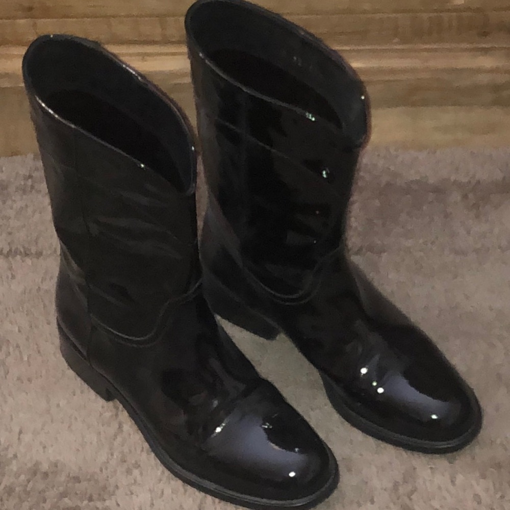 Chanel Black Boots Size 35 Approx. 10” from base of heel to the top Rain boots
